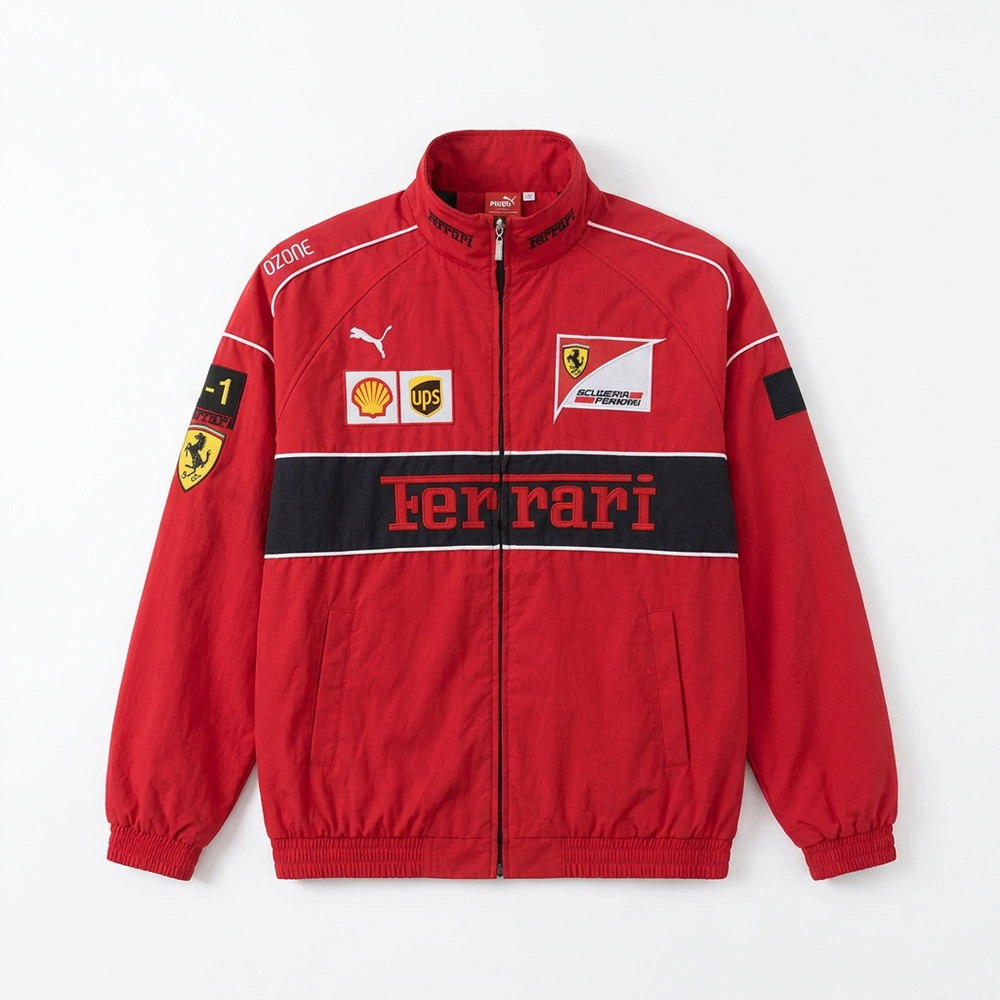 F1 Ferrari Racing Red Retro Full-Zip Jacket