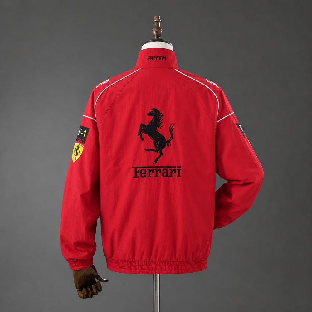 F1 Ferrari racing red retro full-zip jacket, back view