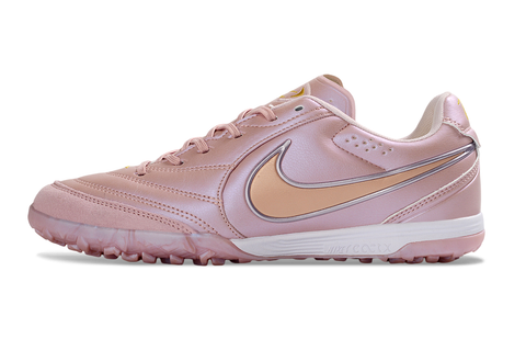 Tiempo Legend Elite TF pink and gold turf shoe, side view