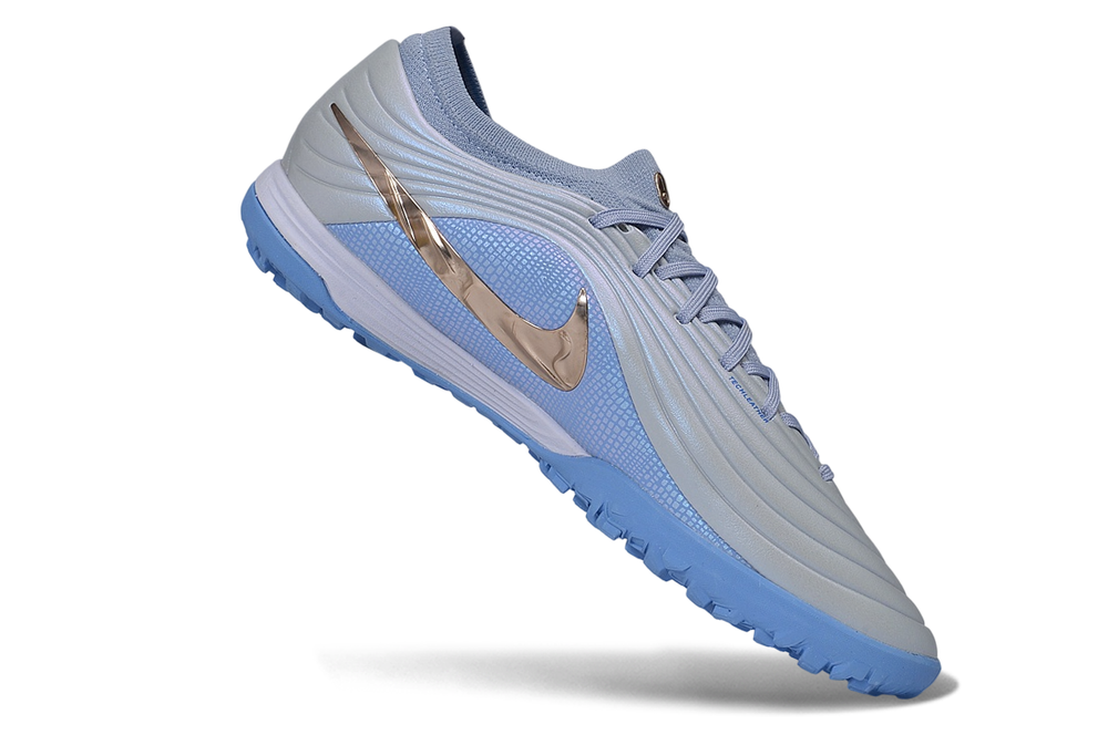 Tiempo Legend Elite TF grey and blue and chrome turf shoe, view 2