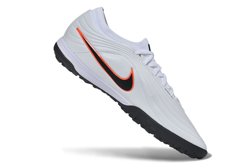 Tiempo Legend Elite TF white and black and orange turf shoe, view 2