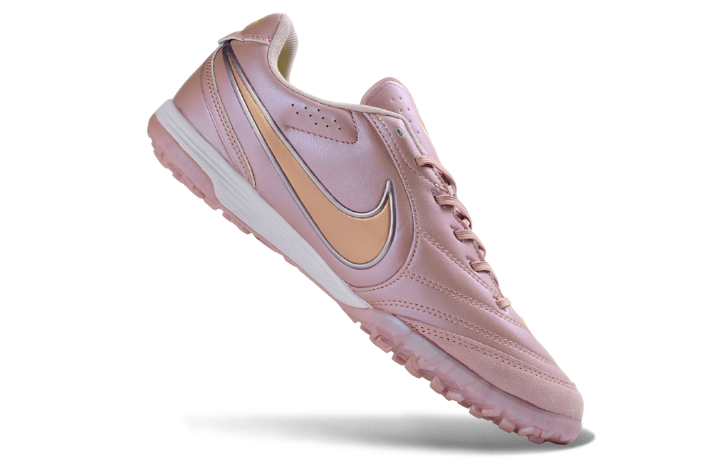 Tiempo Legend Elite TF pink and gold turf shoe, view 3