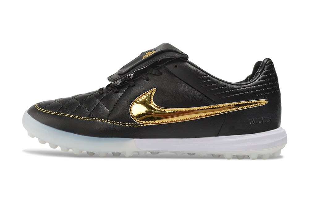 Tiempo Legend SE TF black and gold turf shoe, side view