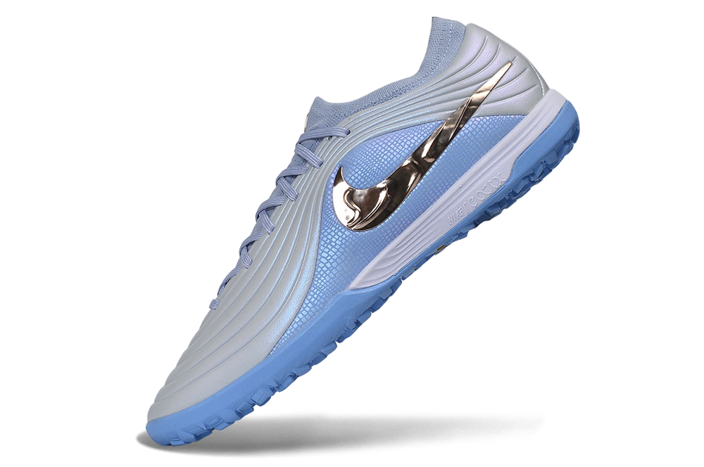 Tiempo Legend Elite TF grey and blue and chrome turf shoe, view 3