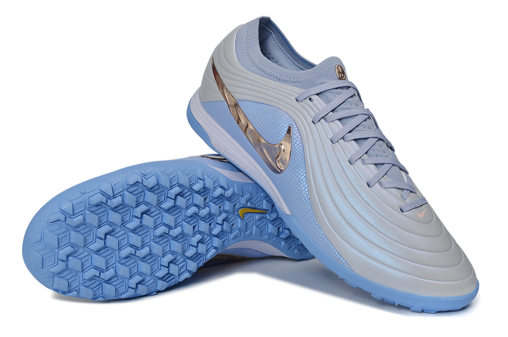 Tiempo Legend Elite TF grey and blue and chrome turf shoe, view 4
