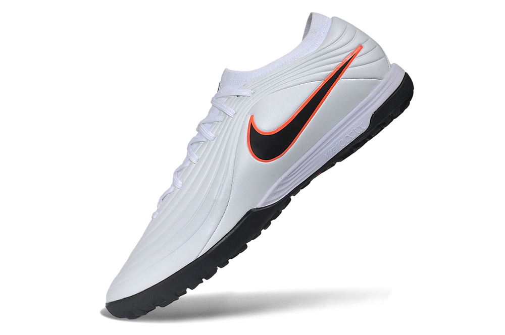 Tiempo Legend Elite TF white and black and orange turf shoe, view 3