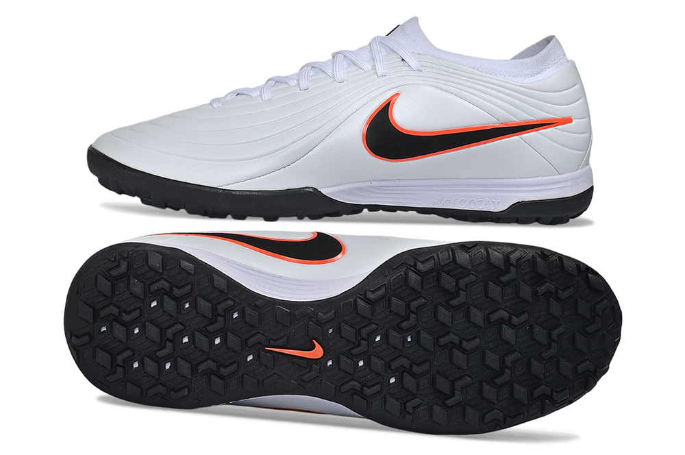 Tiempo Legend Elite TF white and black and orange turf shoe, view 6