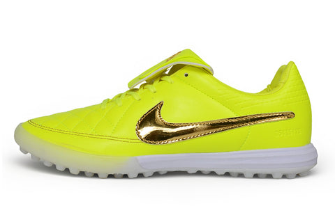 Tiempo Legend SE TF volt and gold turf shoe, side view
